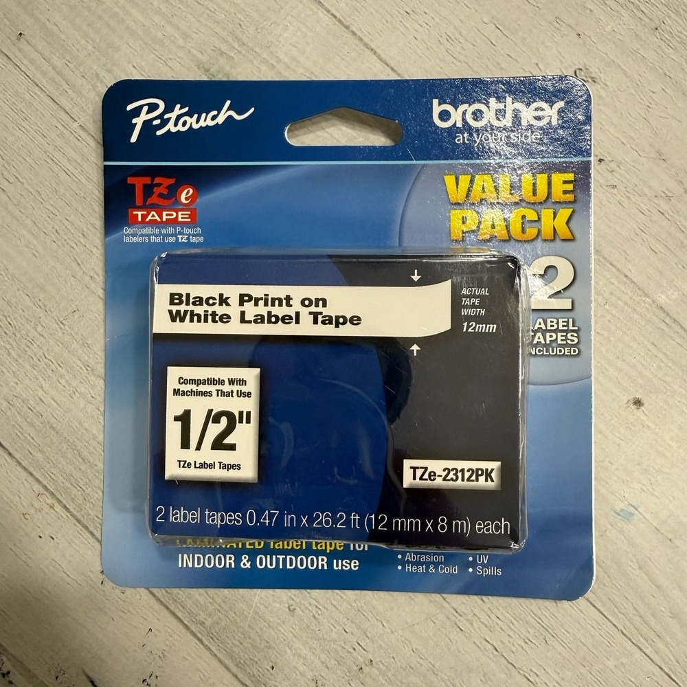 Brother‎ TZ-2312PK P-Touch 1/2" Black Ink on White Tape 2-Pack